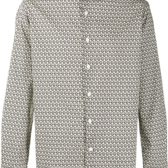 Salvatore Ferragamo Men’s Gancini Logo Print Button-Down Shirt M - Picture 2 of 8